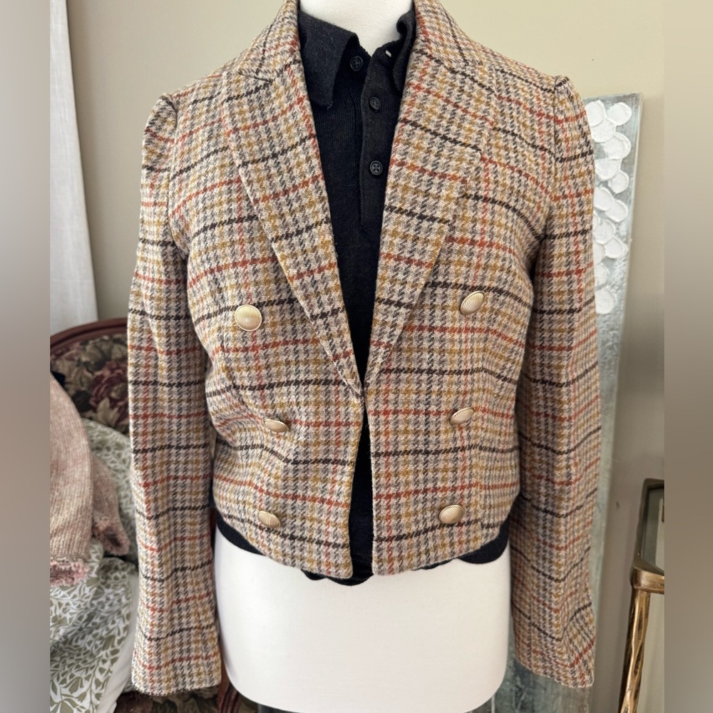 Elie Tahari lady jacket tweed plaid wool